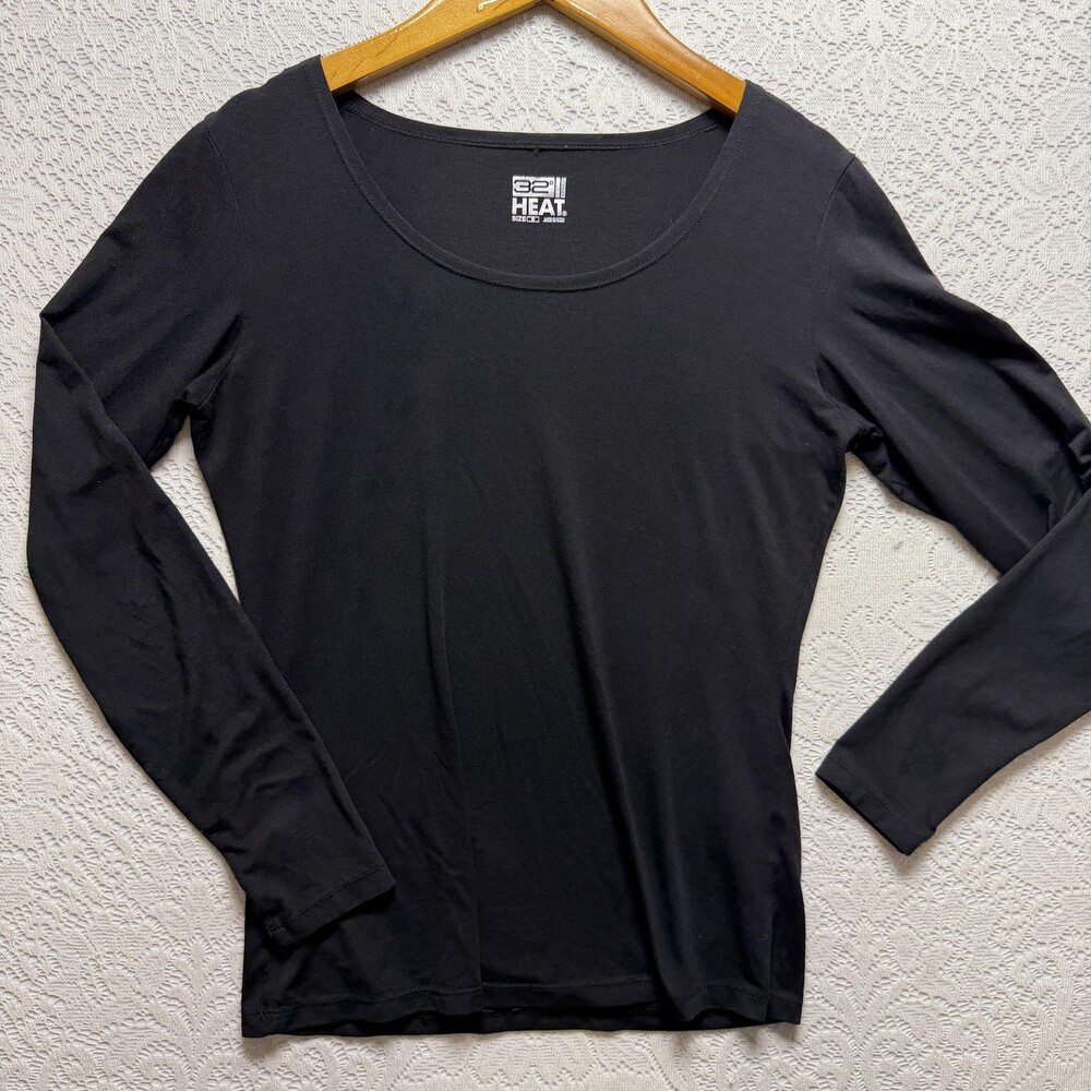 32 Degrees Heat Shirt Womens Medium Black Long Sleeve Scoop Neck Stretch Thermal